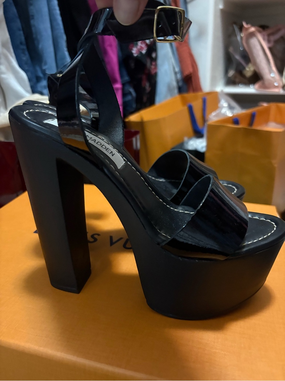 Steve Madden Black Patent Platform with AnkleBuckle - Picture 5 of 6